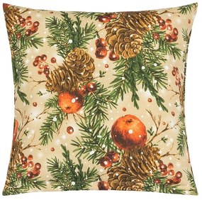 Bellatex Poduszka Boże Narodzenie Szyszki i jabłka świąteczne, 45 x 45 cm