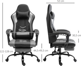 Vinsetto Ergonomiczne krzesło gamingowe z podnóżkiem krzesło biurowe do biurka czarne | Aosom PL