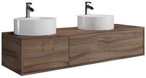 Wisząca szafka z podwójną umywalką do łazienki, w kolorze ciemny naturalny - L150 cm - ISAURE II