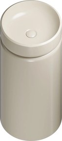 Umywalka z konglomeratu wolnostojąca okrągła beżowa błyszcząca 85 x 40 cm RONA Beige Glow : Podłączenie syfonu - Do ściany
