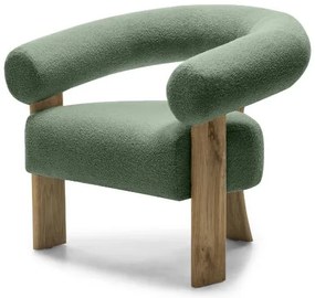 Ciemnozielony designerski fotel KOKEI, dąb