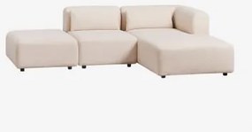 Sofa Modułowy Z Prawym Szezlongiem, 2-częściowy Z Pufą Fogler Tkanina Baranek Boucle Kremowy Beż - Sklum