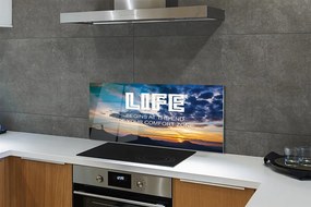 Szkło Ozdobne do Kuchni Napis na tle Nieba o Zachodzie