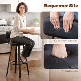 HOMCOM 2 szt. krzeseł barowych, obicie z ekoskóry, tapicerowane siedzisko, podnóżek, oparcie, metalowa rama, czarne | Aosom PL