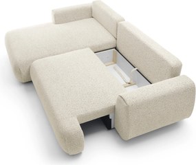 Masseno Narożnik ZEST z funkcją spania i pojemnikiem na pościel Narozniki L, Rozkładana sofa - Kremowy, PUENTE 03