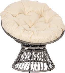 Outsunny Fotel Papasan Obrotowy z Poduszką Rattan Sztuczny Rama Metalowa Beżowy Komfort i Styl | Aosom PL