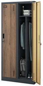 Szafka ubraniowa BHP ubraniowa antracytowa/ orzech: czterokomorowa Eco Design KACPER, 800 x 1800 x 500 mm