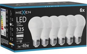 Mexen Nova 6x żarówka LED E27, A60, 5W, Neutralna - 4000K, 525 lm - L100-E27-0540-01x06
