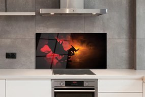 Szklany Panel Czarny Smok wśród Chmur