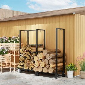 Outsunny Stojak na Drewno Kominkowe, Dwie Sekcje, Rama ze Stali Nierdzewnej, do 200 kg, 123 x 32 x 115 cm, Czarny