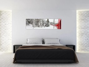 Obraz - Pociąg w zaśnieżonym krajobrazie (170x50 cm)