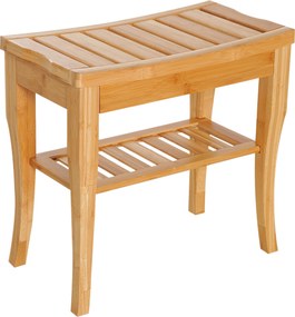 HOMCOM Ławka prysznicowa bambusowa z półką siedzisko krzesło do łazienki naturalne 47,5 x 26 x 44,5 cm | Aosom PL
