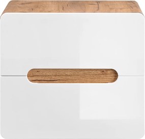 Szafka pod umywalkę nablatową 60 cm, Aruba 828 FSC, dąb craft złoty/biały połysk