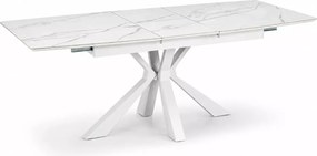 Stół Vivald rozkładany 160–200 cm – biały marmur spiek MDF, stalowa krzyżowa podstawa, elegancki stół do jadalni i salonu