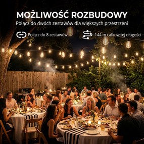 HOMCOM 50 LED Łańcuch Świetlny, 18 m Łańcuch do Połączenia, IP44 Wodoodporny, Dekoracja Wewnętrzna i Zewnętrzna | Aosom PL