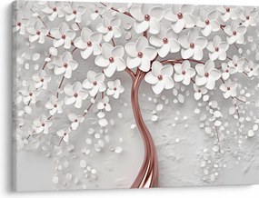 Obraz - Obraz białego drzewa z kwiatami, rosegold (70x50 cm)