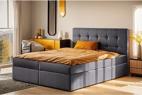 Łóżko kontynentalne z materacem i pojemnikiem LUDANO, tkanina Noel, Ciemnoszary, 180x200 cm, H3-Bonell