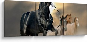 Obraz - Konie (z zegarem) (90x30 cm)