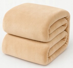 Koc Gładki Beżowy 200x220 cm miękki ciepły dwustronny do salonu sypialni