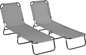 Outsunny Zestaw 2 składanych leżaków ogrodowych z 5-pozycyjnym regulowanym oparciem do 120 kg | Aosom PL
