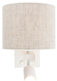 Lampa ścienna biała z lampką do czytania i kloszem w kolorze jasnoszarym 18 cm - Brescia Nowoczesny Oswietlenie wewnetrzne