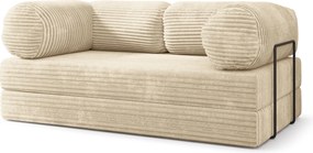Masseno Sofa piankowa ALVIO z funkcją spania, Kanapa z pianki do salonu, Bezmontażowa, Tkanina sztruksowa – Kremowy TILIA 03