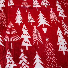 Koc bożonarodzeniowy z mikropluszu CHRISTMAS TREES czerwony Rozmiar: 160 x 200 cm