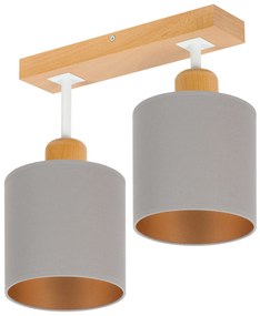Szara lampa sufitowa, dwupunktowy spot CL-DWE30x7BU-GR z drewna E27