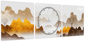 Obraz - Góry we mgle (z zegarem) (90x30 cm)