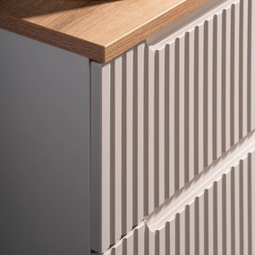 Szafka z szufladami Nova 60 cm z białą umywalką Beyond, kaszmir mat/dąb coast evoke