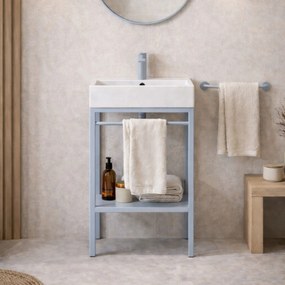 Zestaw umywalka z konglomeratu NAVI 70 x 45 cm + stojąca konsola NAVI Step | Różne kolory | Różne rozmiary : Kolor - Niebieski, Otwory na baterię - Bez otworów, Rozmiar - 100 x 45 cm