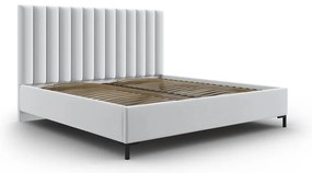 Jasnoszare tapicerowane łóżko dwuosobowe ze schowkiem i stelażem 200x200 cm Casey – Mazzini Beds