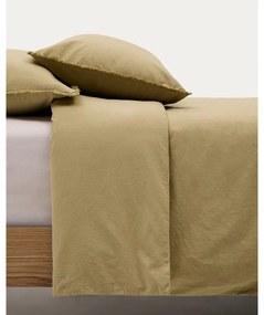 Żółtozielona pościel dwuosobowa z perkalu bawełnianego 240x220 cm Sifinia – Kave Home