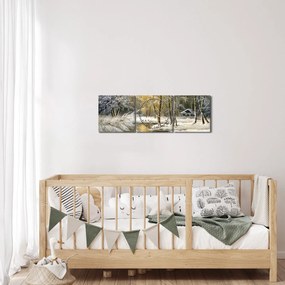 Obraz - Domek w lesie, obraz olejny (z zegarem) (90x30 cm)