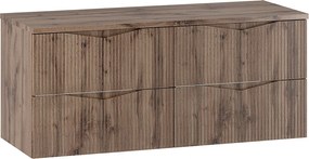 Zestaw do Łazienki 120cm Szafka z Blatem Ryflowane Fronty Dąb Wotan Cleo