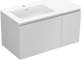 Mexen Rivel szafka łazienkowa 90 cm z umywalką Otis lewą, 1S, 1D, ryflowana, szara mat/biała mat - 91A23-09047-3-BBFF62-W18L01