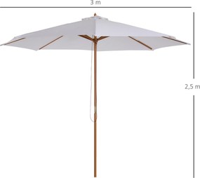 Outsunny Parasol Przeciwsłoneczny Drewniany Balkonowy 3m Kremowo-Biały Elegancki i Praktyczny | Aosom PL