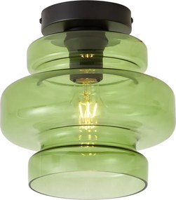 Retro lampa sufitowa czarna z zielonym szkłem - Denise