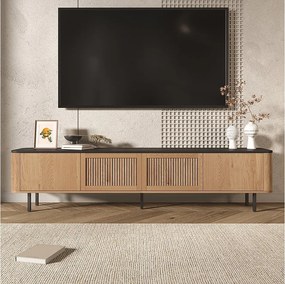Nowoczesna szafka RTV - 190 x 35 x 45 cm - z 4 drzwiami - Unikalny design - Płyta MDF + Płyta wiórowa - Naturalna