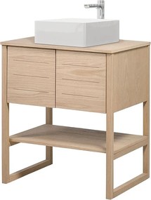 Szafka 70cm dąb umywalka kwadratowa biała kran chrom ATOLL