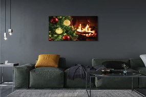 Obraz drukowany na płótnie Bombki, Gałązki i Kominek