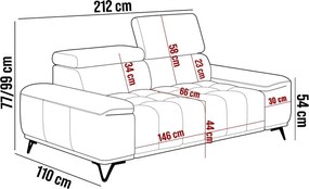 Sofa kanapa PALLADIO z regulowanymi zagłówkami WERSAL