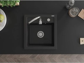 Mexen Vito zlewozmywak granitowy 1-komorowy 520 x 490 mm, czarny, syfon chrom - 6503521000-77