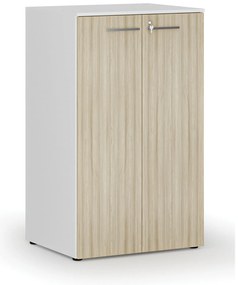 Szafa biurowa z drzwiami PRIMO WHITE, 3 półki, 800 x 640 x 1335 mm, biały/dąb naturalny