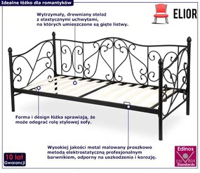 Czarne metalowe zdobione łóżko jednoosobowe 90x200 - Eklo