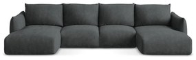 Ciemnoszary rozkładany narożnik z tkaniny szenilowej (w kształcie litery U) Leila – Makamii