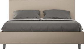 Łóżko wyposażone w stelaż z listwami tapicerowane 160x200 sztucznej skóry Szaro-beżowy Adele