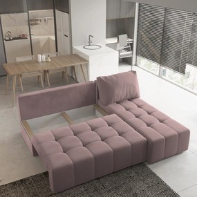 Masseno Narożnik DOMIRA z funkcją spania i pojemnikiem na pościel Narozniki L, Rozkładana sofa - Pudrowy róż, KRONOS 27