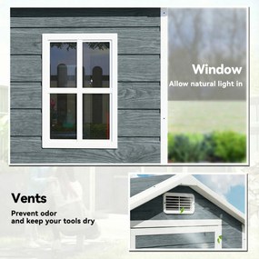 Outsunny Domek ogrodowy 1,1 m² z wyglądem drewna, okno, dwuspadowy dach, wentylacja, podłoga, zamek, rękawice, szary | Aosom PL