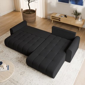 Masseno Narożnik FRIGA z funkcją spania i pojemnikiem na pościel Narozniki L, Rozkładana sofa - Czarny, ARAGON 99